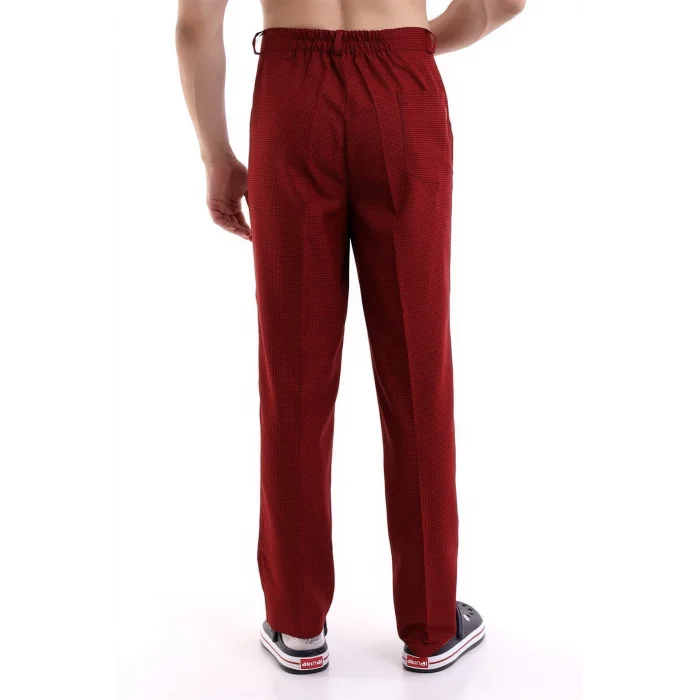 Aşçı Pantolon - 403 Kaz Ayağı Kırmızı-Siyah