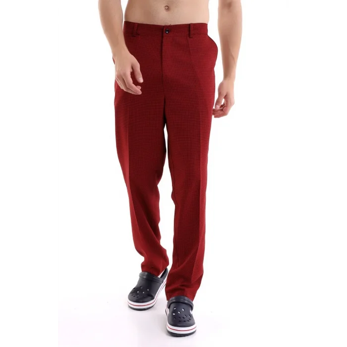 Aşçı Pantolon - 403 Kaz Ayağı Kırmızı-Siyah