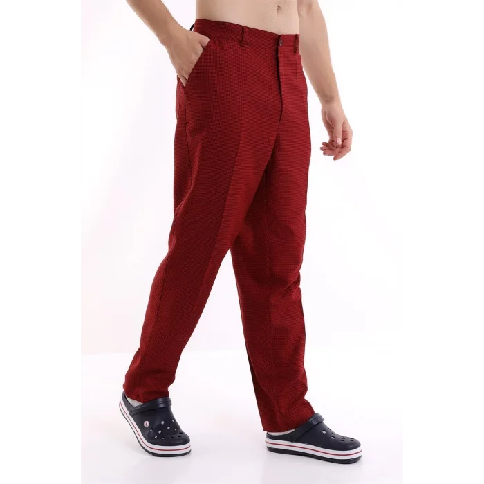 Aşçı Pantolon - 403 Kaz Ayağı Kırmızı-Siyah