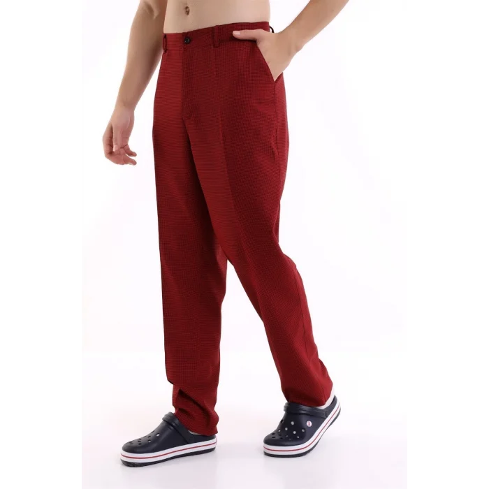 Aşçı Pantolon - 403 Kaz Ayağı Kırmızı-Siyah
