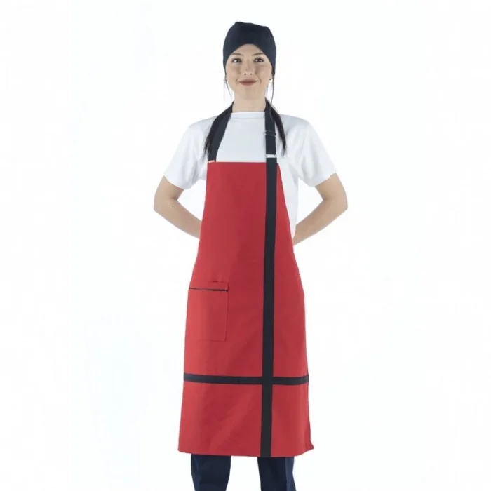 Askılı Önlük Biyeli - Kırmızı Siyah Biyeli