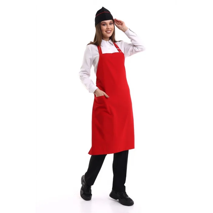 Askılı Önlük Cepli - 18 Kırmızı