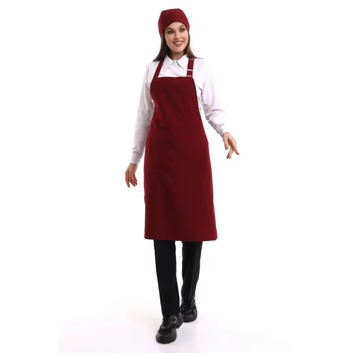 Askılı Önlük Cepli - 19 Bordo