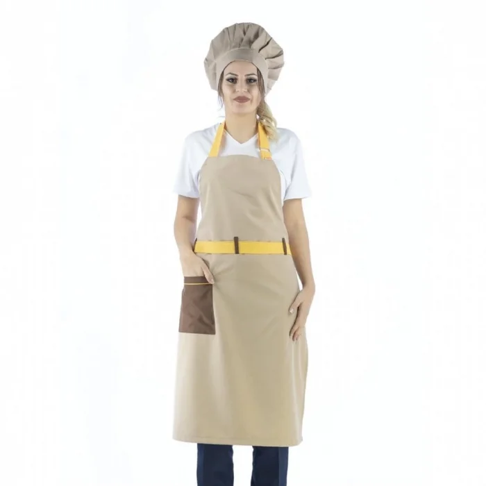 Askılı Önlük Kemerli - Bej Sarı Kemerli