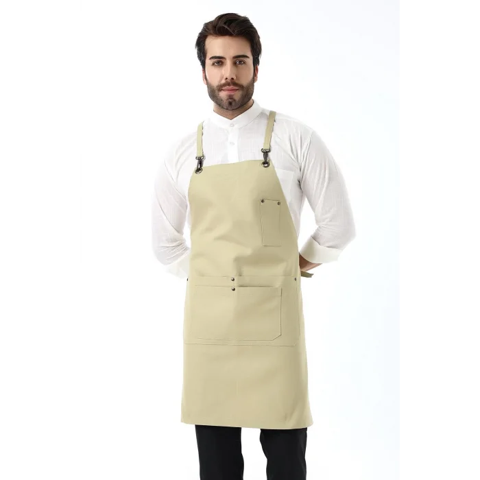 Barista Askılı Önlük Çift Cepli - Bej
