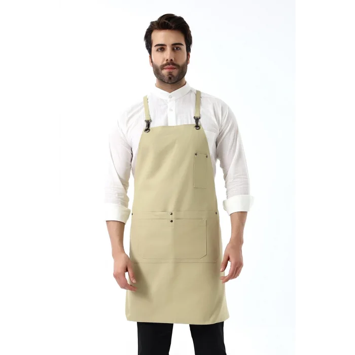 Barista Askılı Önlük Çift Cepli - Bej