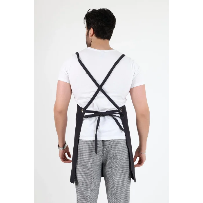 Barista Askılı Önlük Çift Cepli - Füme