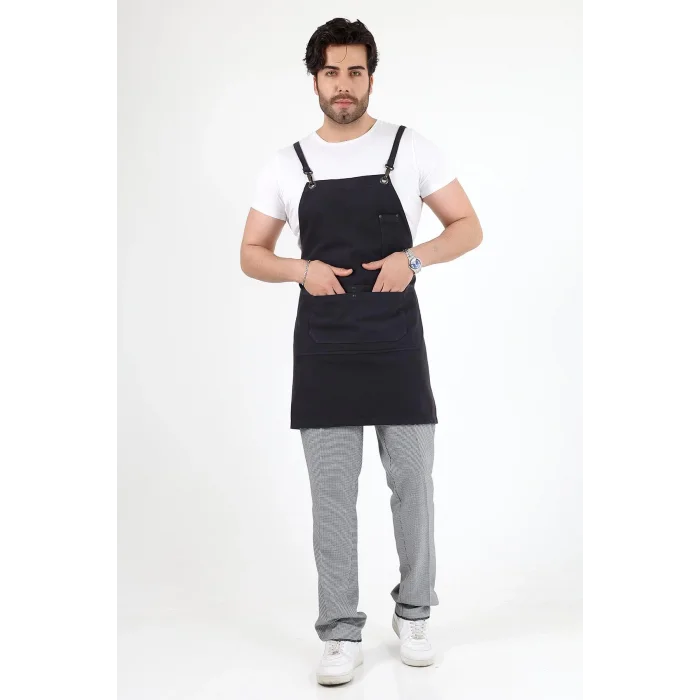 Barista Askılı Önlük Çift Cepli - Füme
