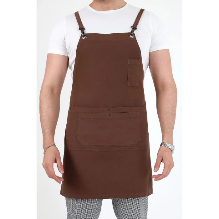 Barista Askılı Önlük Çift Cepli - Kahve