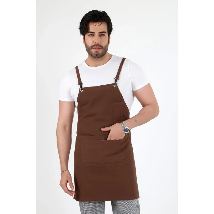 Barista Askılı Önlük Çift Cepli - Kahve
