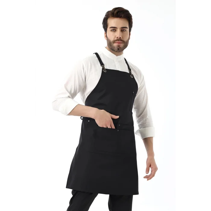 Barista Askılı Önlük Çift Cepli - Siyah