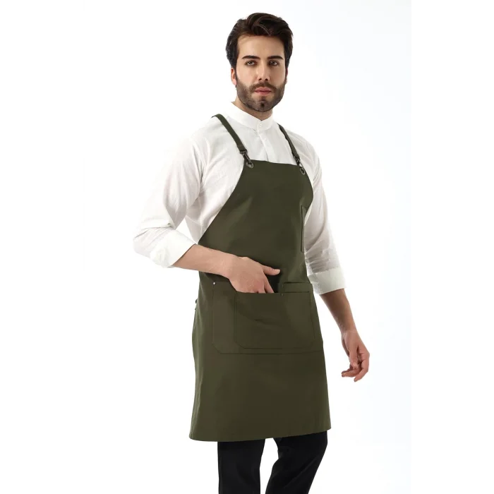 Barista Askılı Önlük Çift Cepli - Yeşil