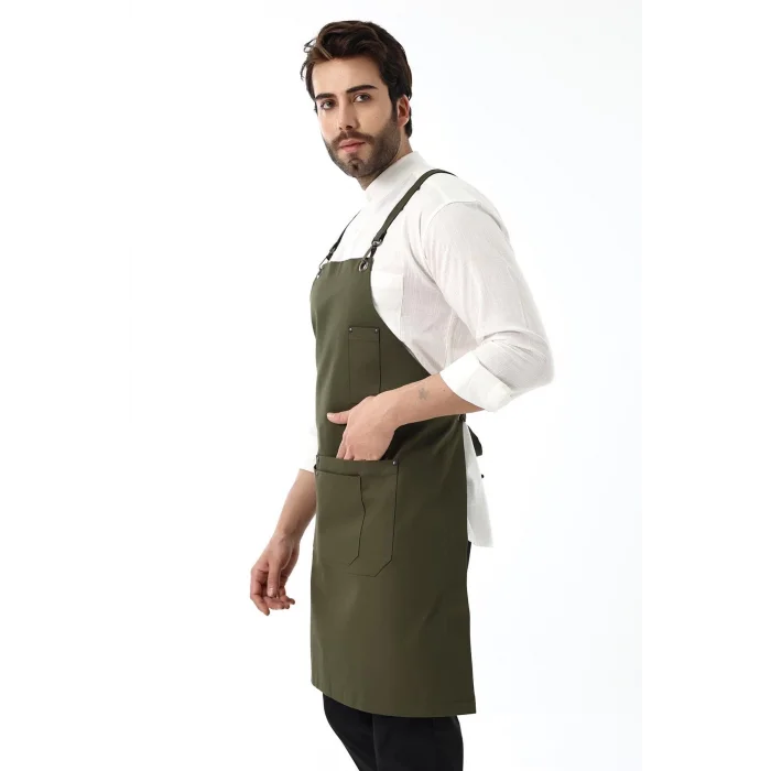 Barista Askılı Önlük Çift Cepli - Yeşil