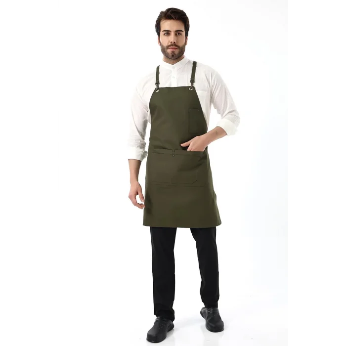 Barista Askılı Önlük Çift Cepli - Yeşil