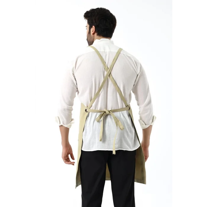 Barista Askılı Önlük Kanguru Cepli - Bej