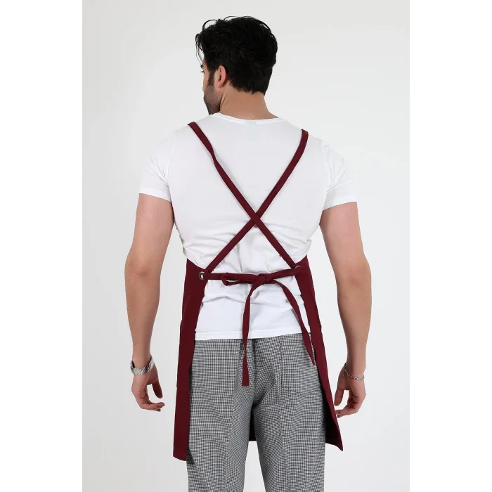 Barista Askılı Önlük Kanguru Cepli - Bordo