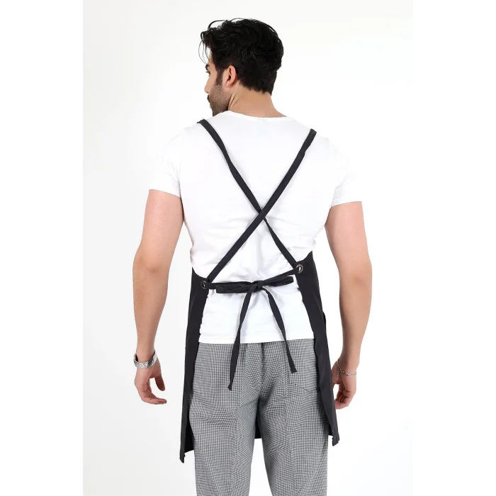 Barista Askılı Önlük Kanguru Cepli - Füme