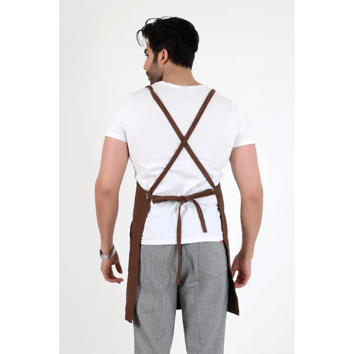 Barista Askılı Önlük Kanguru Cepli - Kahve