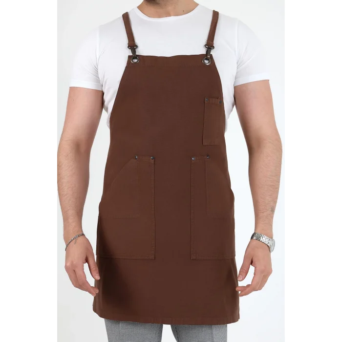Barista Askılı Önlük Kanguru Cepli - Kahve