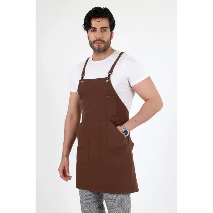 Barista Askılı Önlük Kanguru Cepli - Kahve