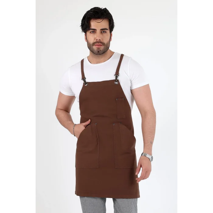 Barista Askılı Önlük Kanguru Cepli - Kahve