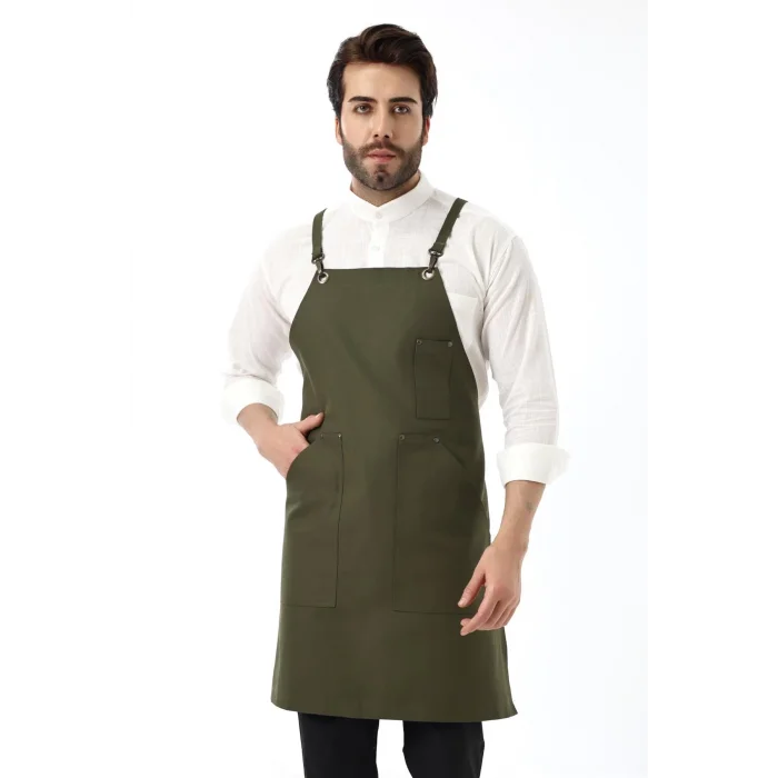 Barista Askılı Önlük Kanguru Cepli - Yeşil