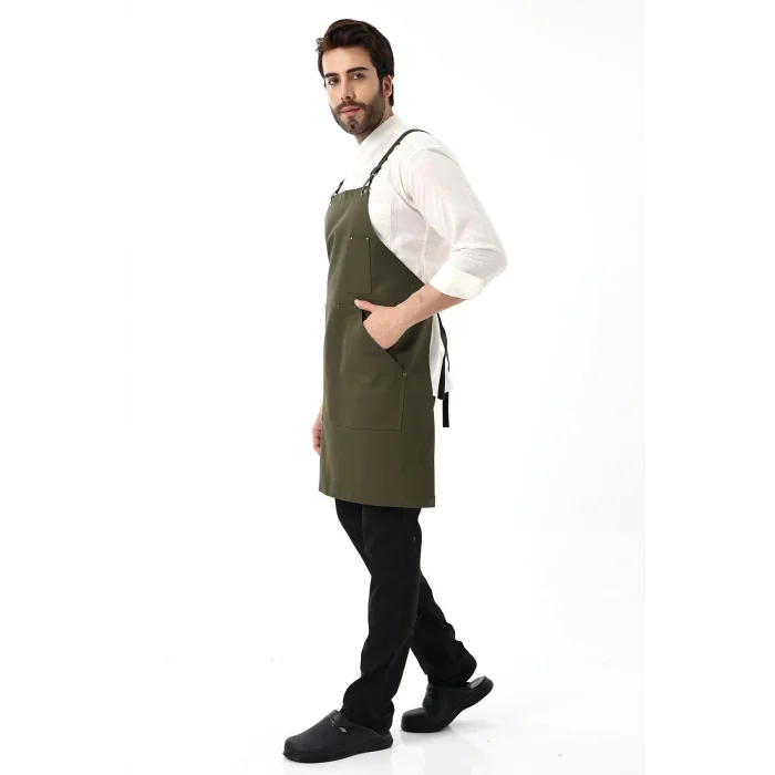 Barista Askılı Önlük Kanguru Cepli - Yeşil