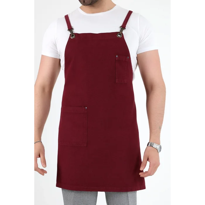 Barista Askılı Önlük Tek Cepli - Bordo
