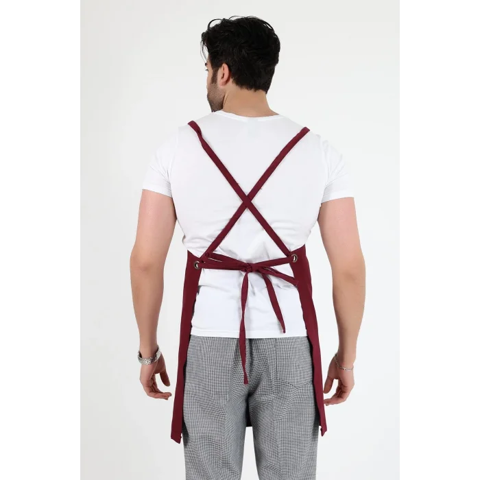 Barista Askılı Önlük Tek Cepli - Bordo