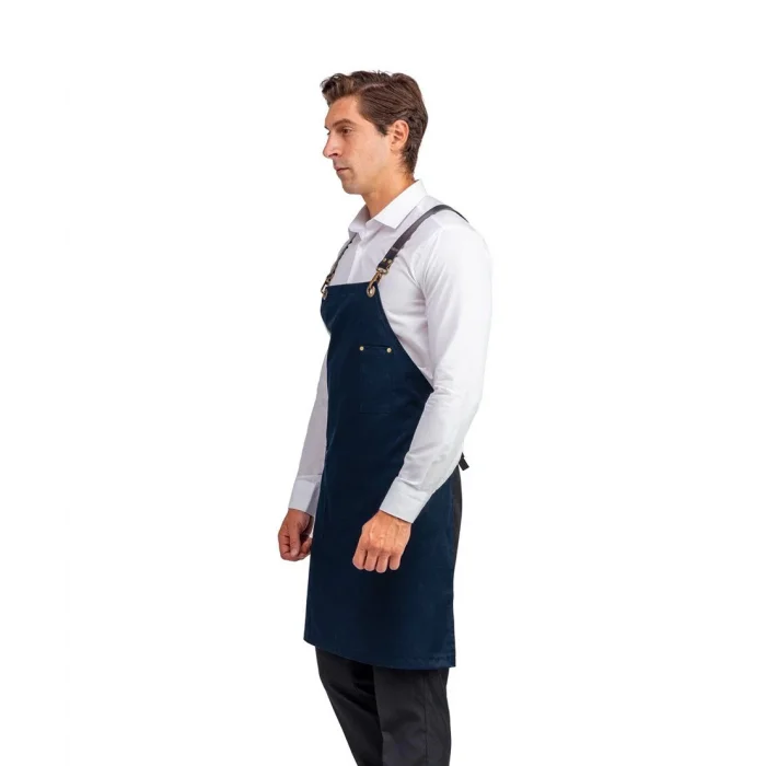 Barista Askılı Önlük Tek Cepli Deri Kemerli  - Lacivert