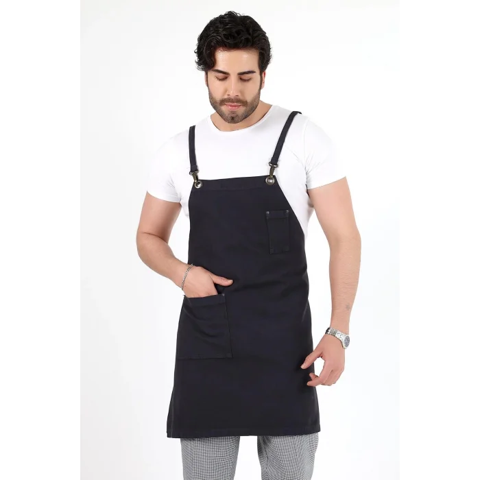 Barista Askılı Önlük Tek Cepli - Füme