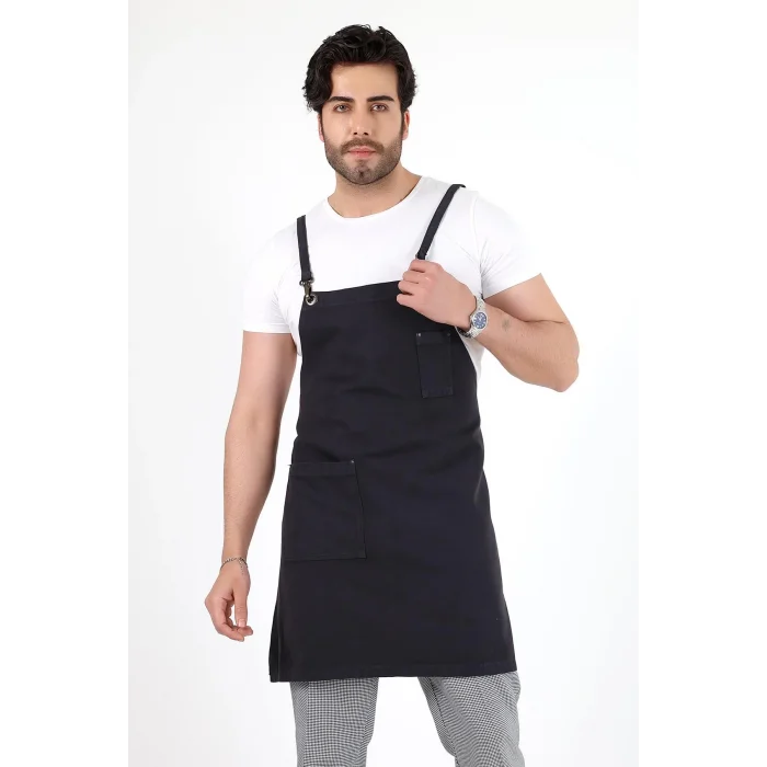 Barista Askılı Önlük Tek Cepli - Füme