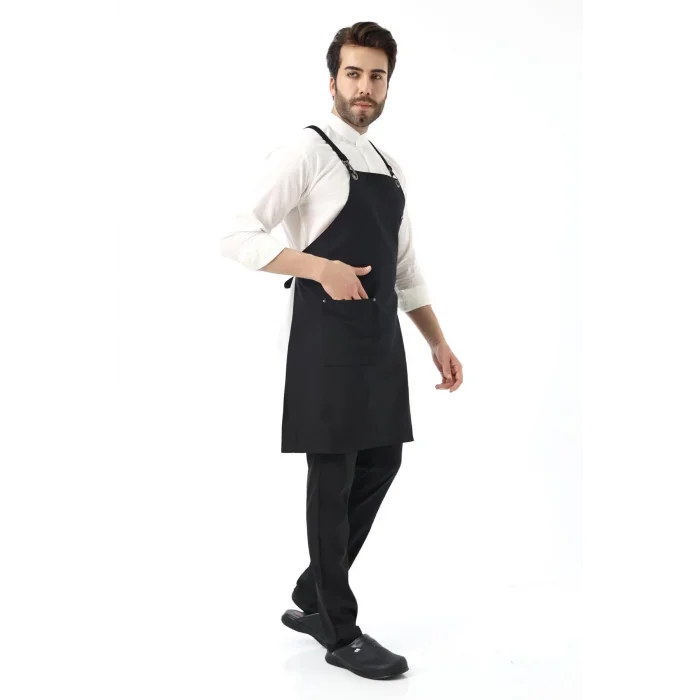 Barista Askılı Önlük Tek Cepli - Siyah
