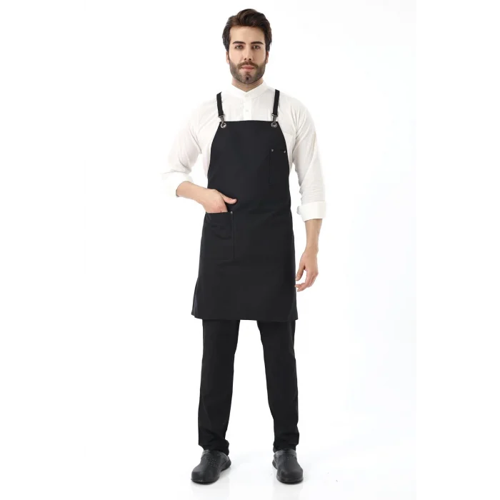 Barista Askılı Önlük Tek Cepli - Siyah