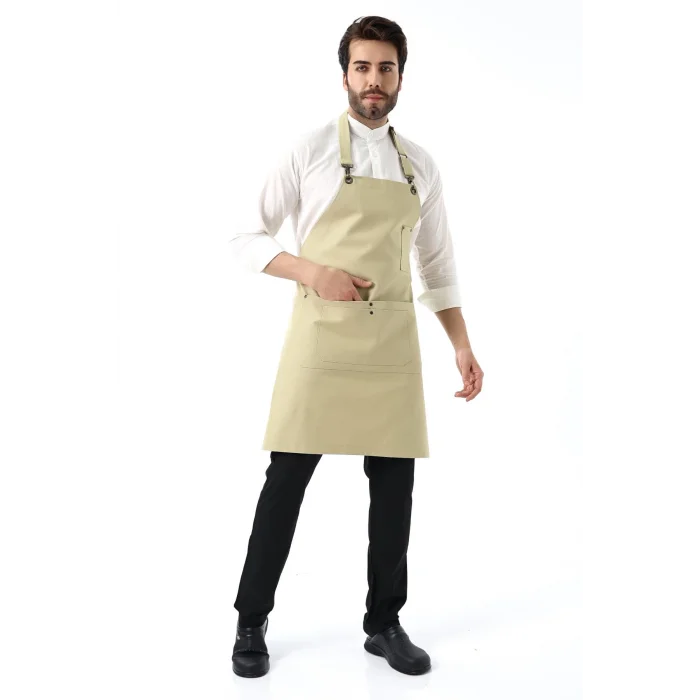 Barista Boyundan Askılı Önlük Çift Cepli - Bej
