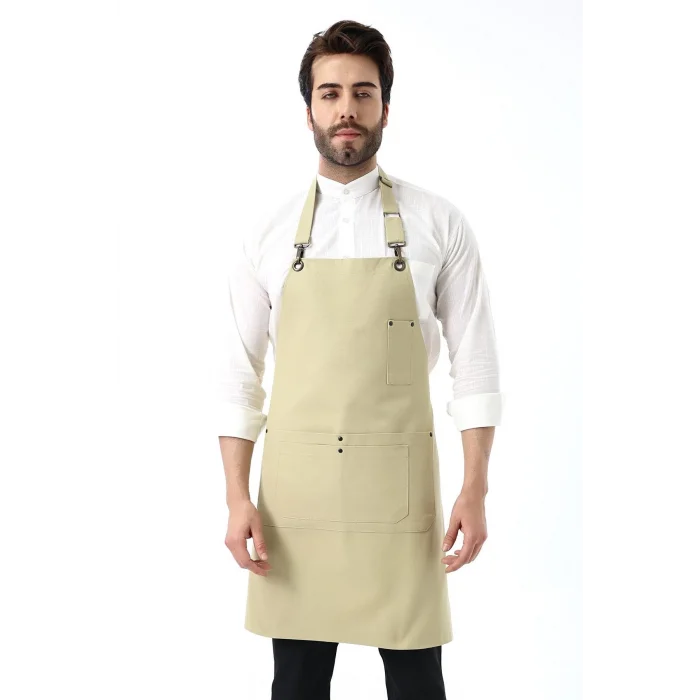 Barista Boyundan Askılı Önlük Çift Cepli - Bej