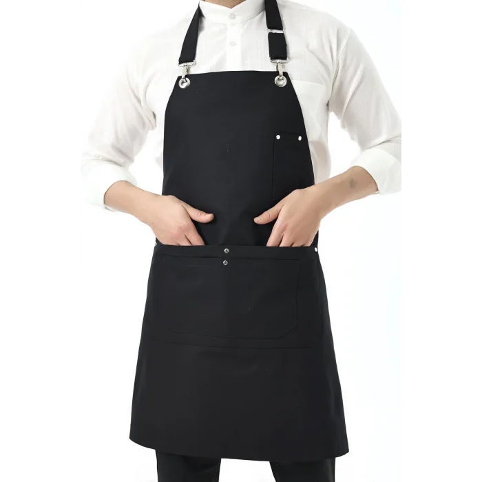 Barista Boyundan Askılı Önlük Çift Cepli - Siyah