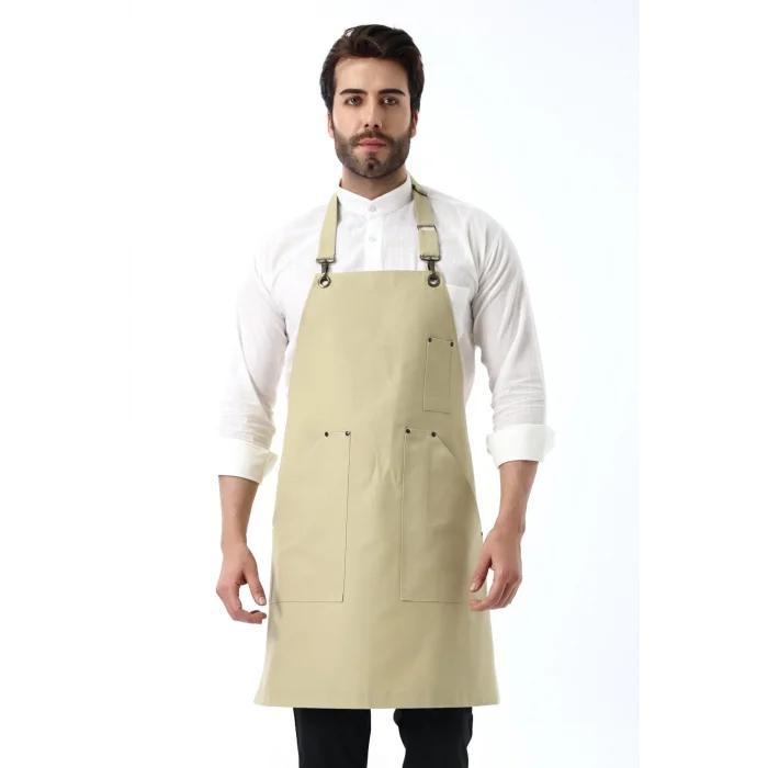 Barista Boyundan Askılı Önlük Kanguru Cepli - Bej