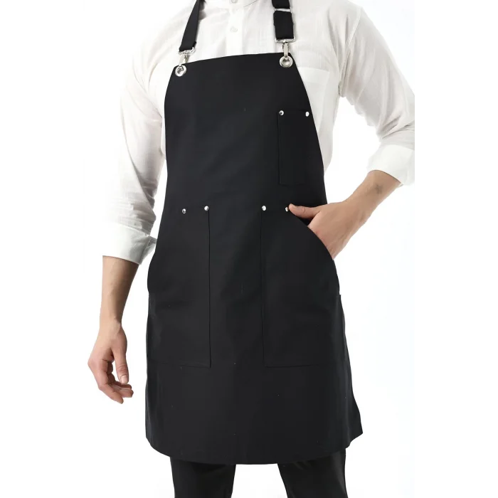 Barista Boyundan Askılı Önlük Kanguru Cepli - Siyah