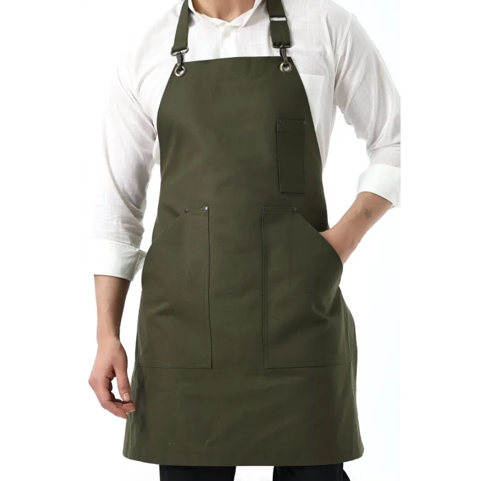 Barista Boyundan Askılı Önlük Kanguru Cepli - Yeşil