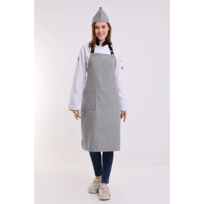 Desenli Askılı Önlük - 209 Kaz Ayağı Siyah Beyaz