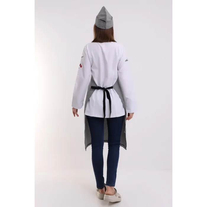 Desenli Askılı Önlük - 209 Kaz Ayağı Siyah Beyaz