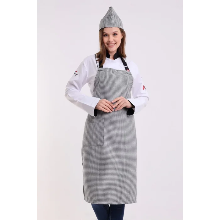 Desenli Askılı Önlük - 209 Kaz Ayağı Siyah Beyaz