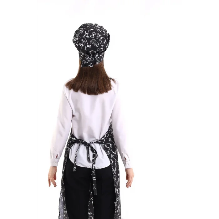 Desenli Askılı Önlük - 2502 Siyah Merdane