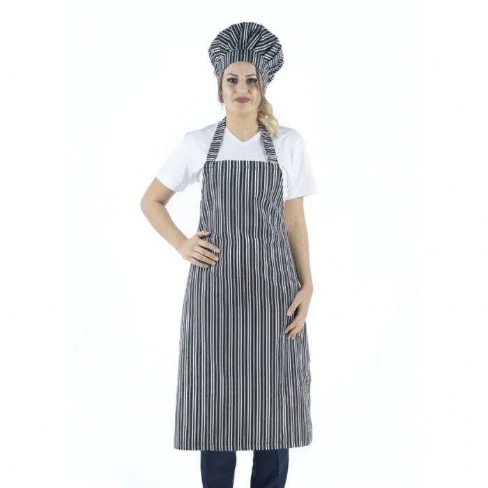 Desenli Askılı Önlük - 3004 Beyaz Çizgi