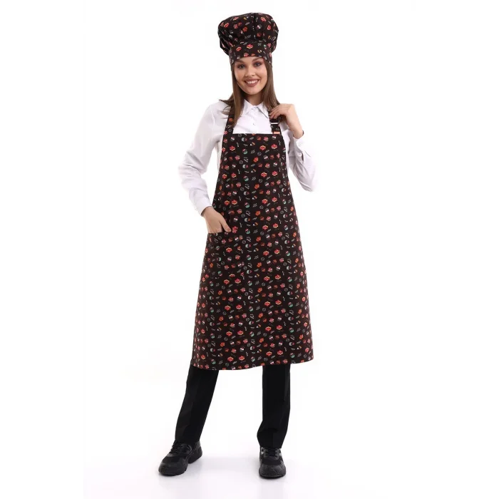 Desenli Askılı Önlük - 3105 Pasta Desenli