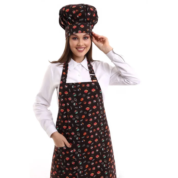 Desenli Askılı Önlük - 3105 Pasta Desenli