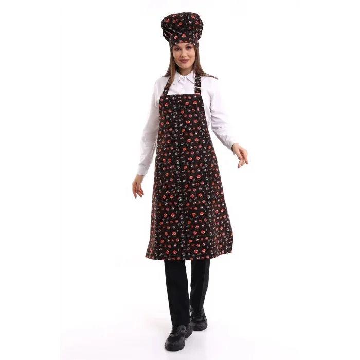 Desenli Askılı Önlük - 3105 Pasta Desenli