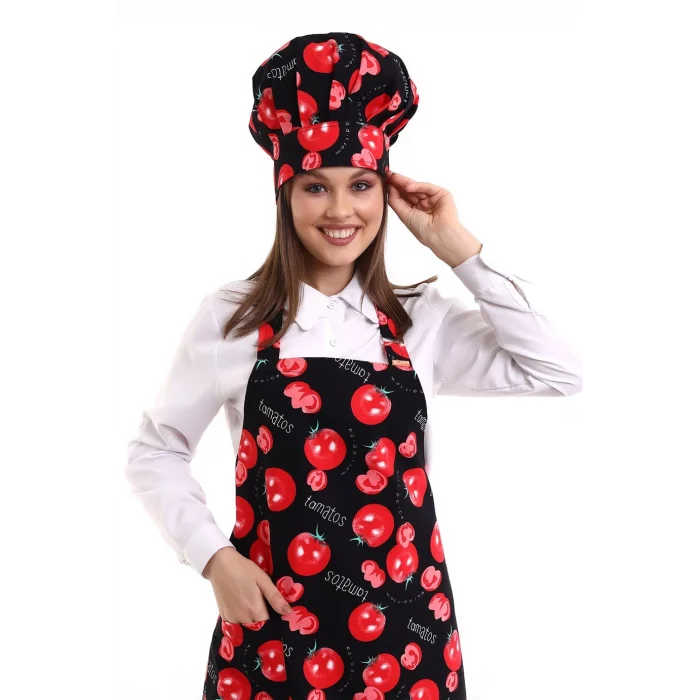 Desenli Askılı Önlük - 3201 Domates