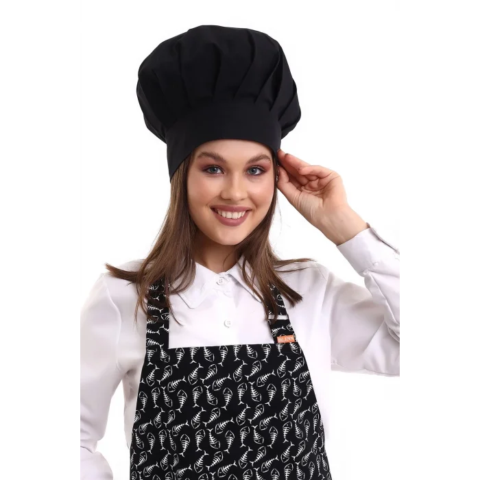 Desenli Askılı Önlük - 3802 Kılçık Siyah